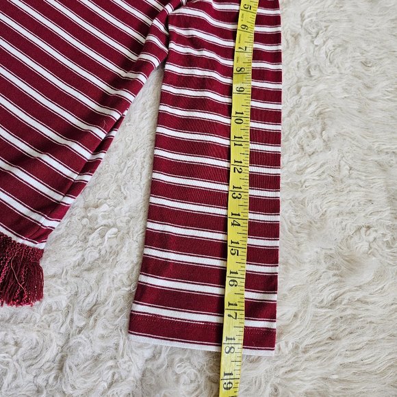 Kate Spade Women's Red Stripes Tassel Trim Crew Neck Long Sleeves Shirt Top XS - Picture 5 of 8